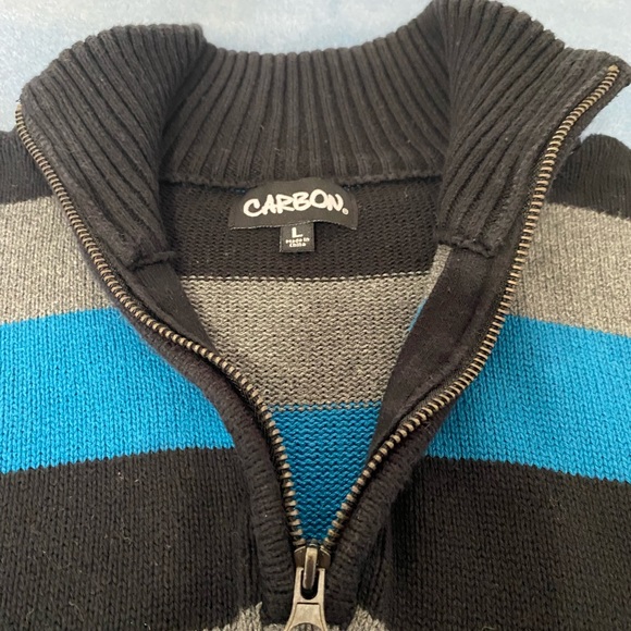 Carbon men’s black, gray & blue 1/4 zip 100% cotton sweater - Picture 5 of 14